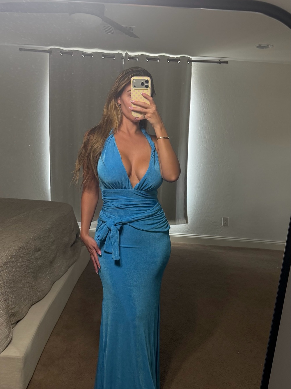 Fashion Nova Teal Blue Halter Wrap Maxi Dress
